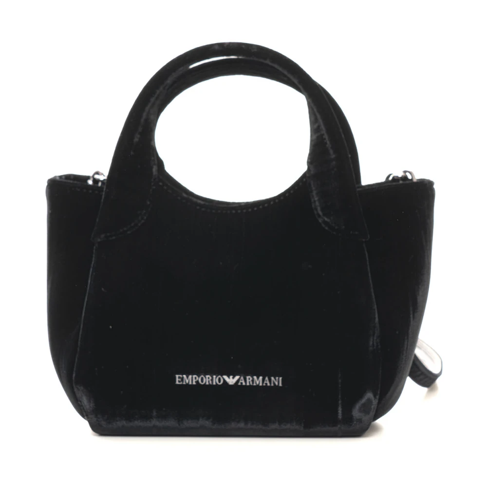 Emporio Armani Fluwelen schoudertas met dubbele handgrepen Black Dames