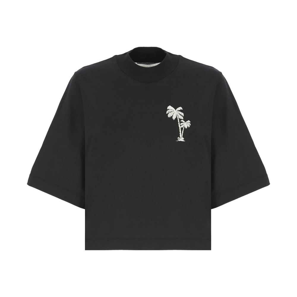Palm Angels Zwart Katoenen T-shirt met Geborduurd Logo Black Dames