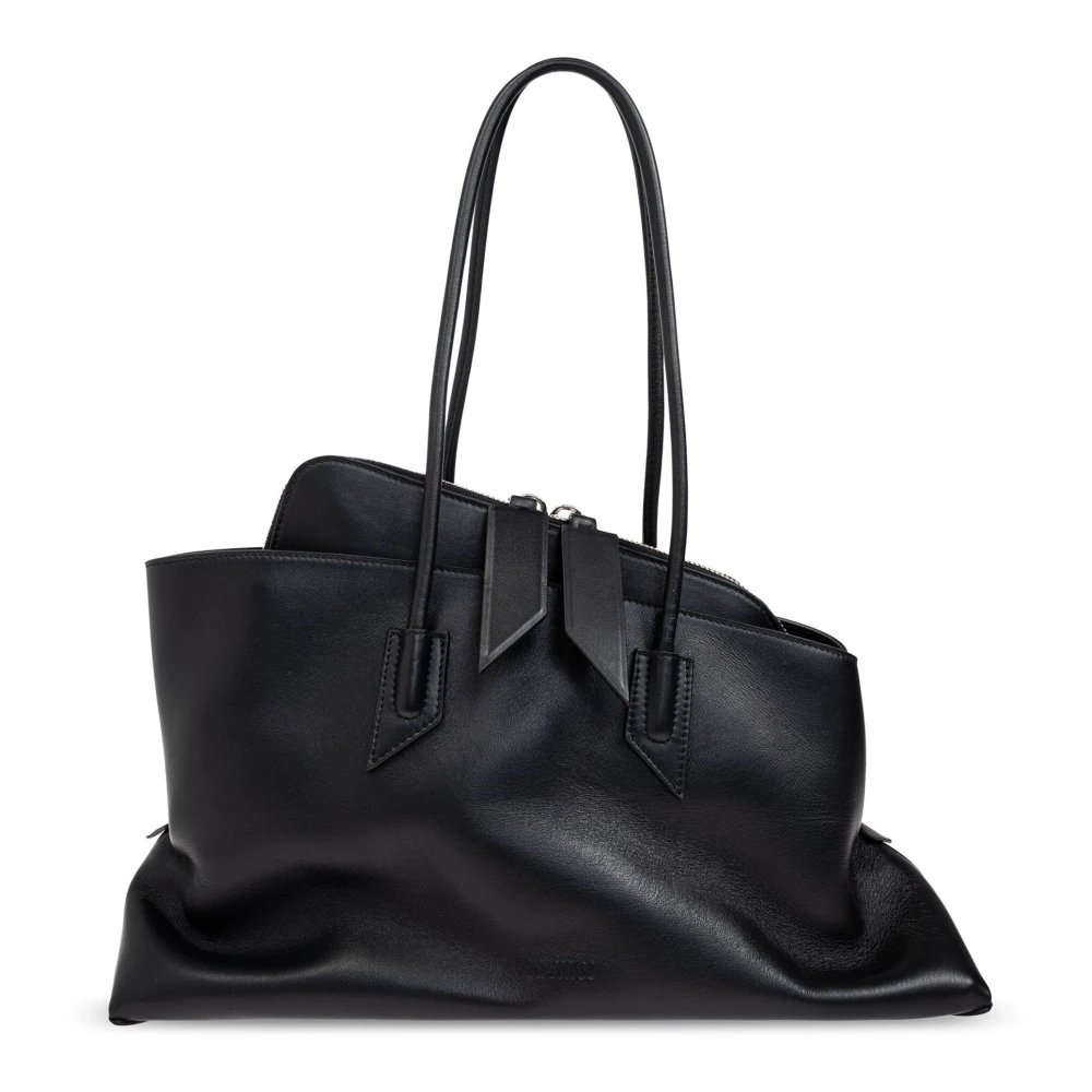 The Attico Leren Top Handvat Tas 'La Passeggiata' Black Dames