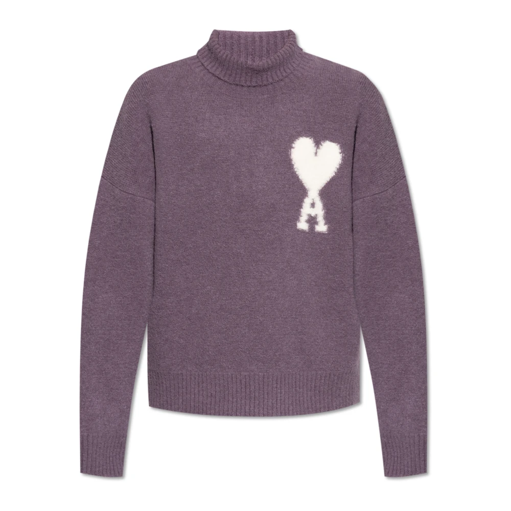 Ami Paris Wollen Coltrui met Logo Purple Heren