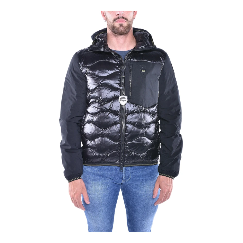 Blauer Monochroom Nylon Pufferjas Black Heren