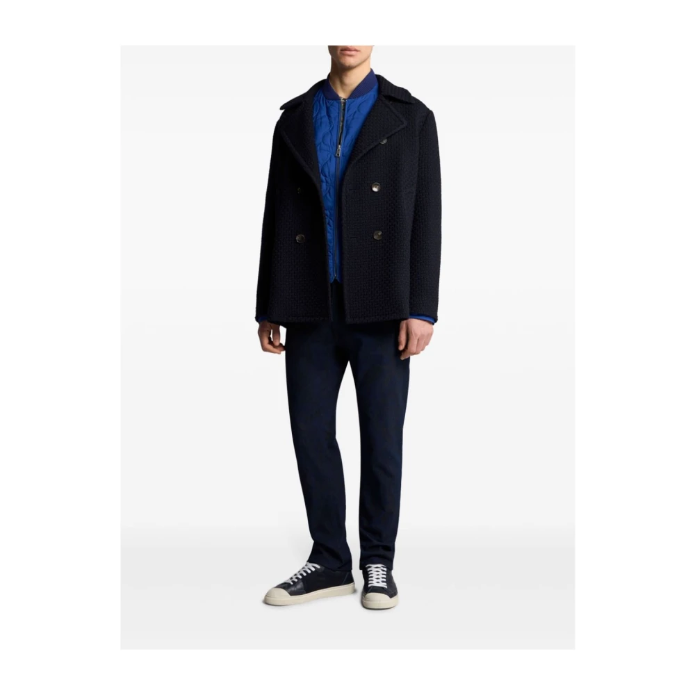 ETRO Middernachtblauwe Wol Double-Breasted Jas Blue Heren