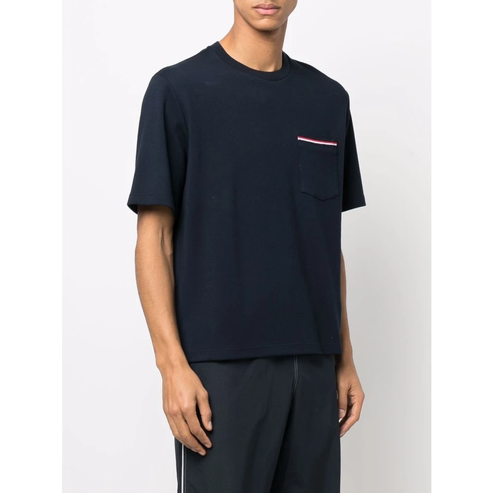 Thom Browne Navy Blue Striped Detail Cotton T-Shirt Blue Heren