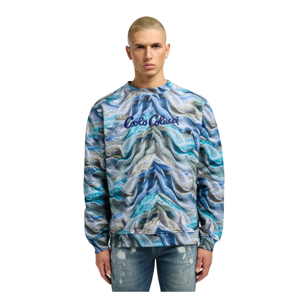 carlo colucci Minimalistische Gebreide Sweater Blue Heren