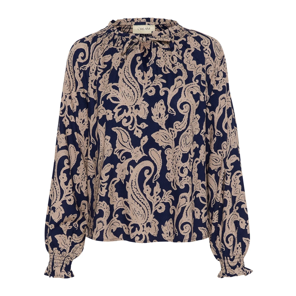 Cream Blauwe Paisley Feminine Blouse met Pofmouwen Blue Dames