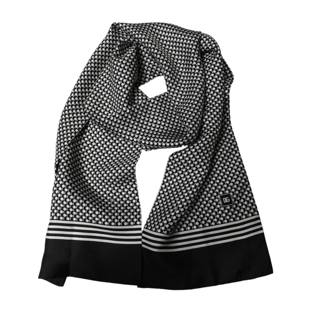 Dolce & Gabbana Black White Geometric Silk Neck Shawl Scarf - Image 3