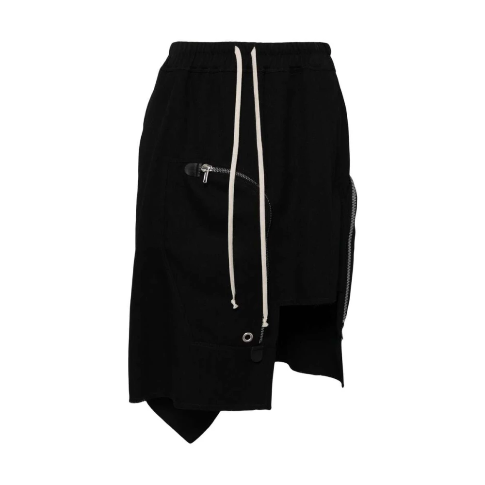 Rick Owens Zwarte Wol Asymmetrische Rok Ritsdetails Black Dames