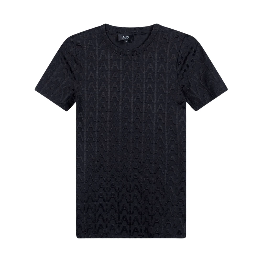 ALIX THE LABEL Dames Tops & T-shirts Ladies Knitted A Jacquard T-shirt Zwart