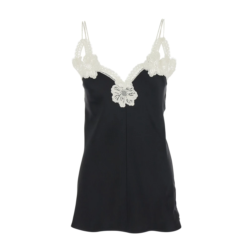 Jil Sander Zwarte bloemen geborduurde V-hals top Black Dames