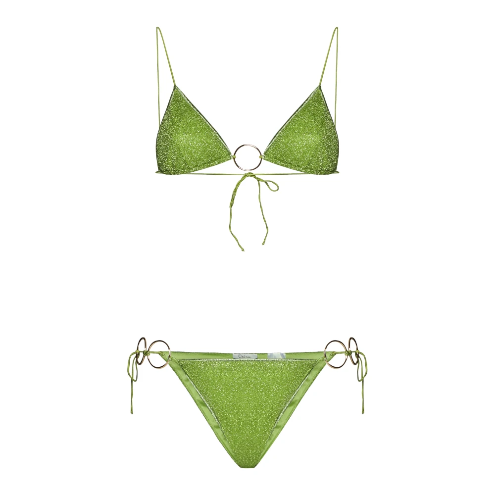Oseree Lime Green Lurex Bikini Set Green Dames