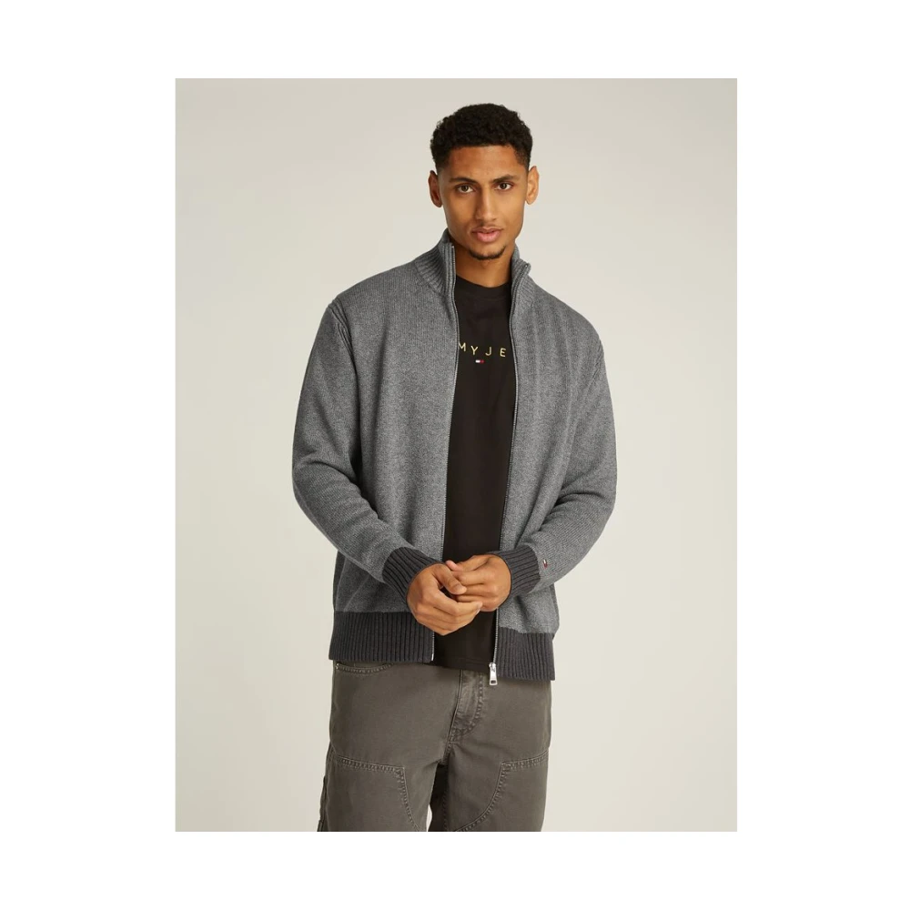 Tommy Hilfiger Grijze Mouline Zip Thru Cardigan Gray Heren