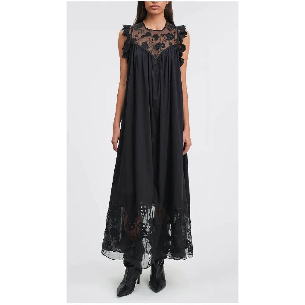 Mes Demoiselles Zwarte Kant Katoenen Mouwloze Jurk Black Dames