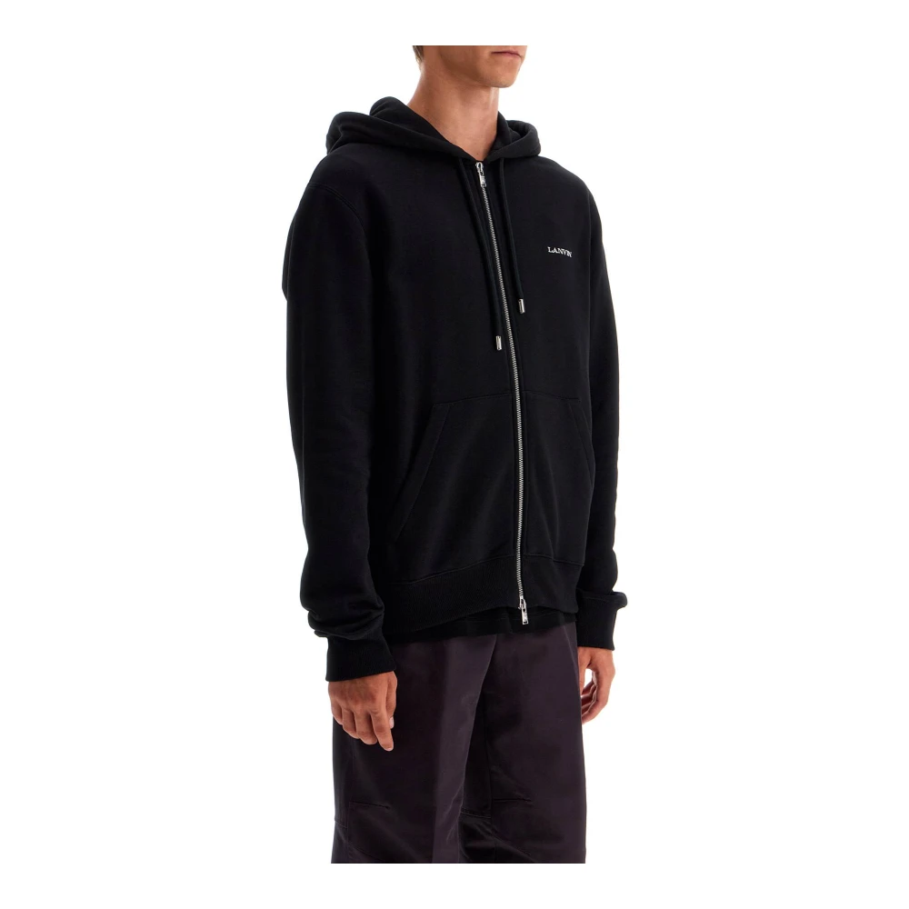 Lanvin Geborsteld Katoenen Hoodie met Rits Black Heren
