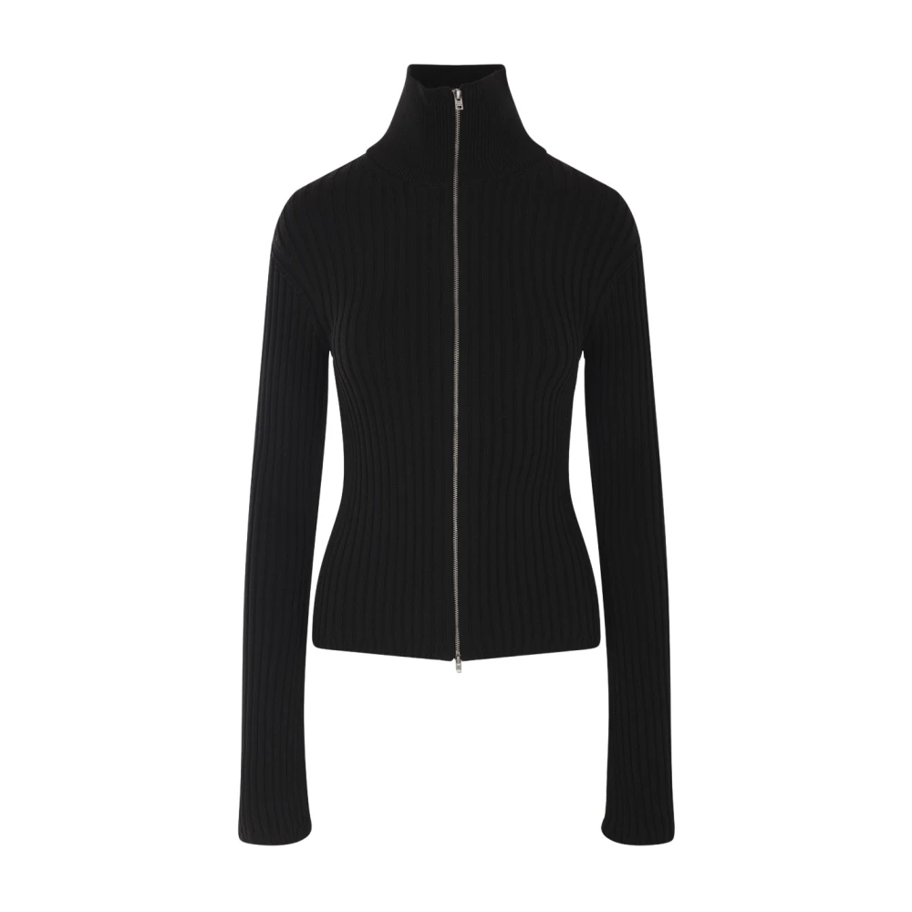 Acne Studios Zwarte Geribbelde Rits Cardigan Sweater Black Dames