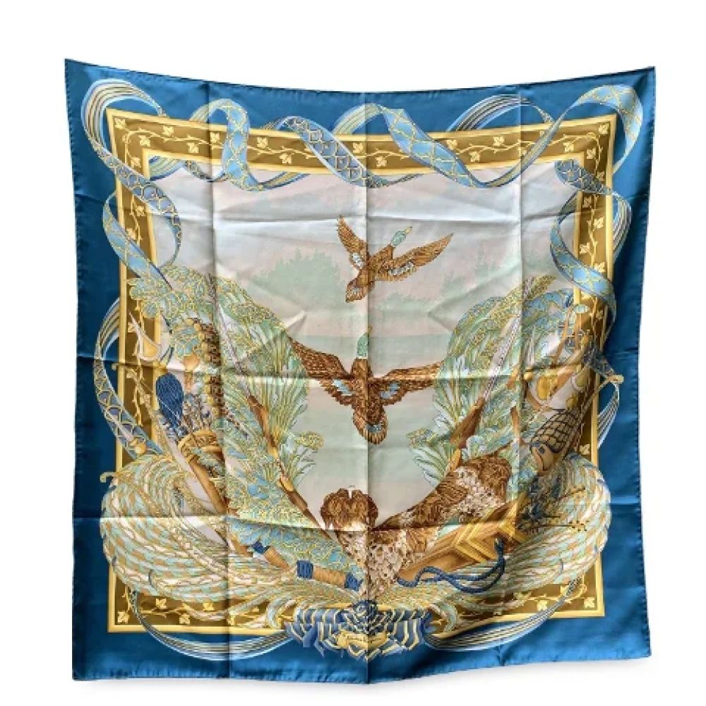 Salvatore Ferragamo Pre-owned Vintage Blauwe Zijden Sjaal met Vogelprint Blue Dames