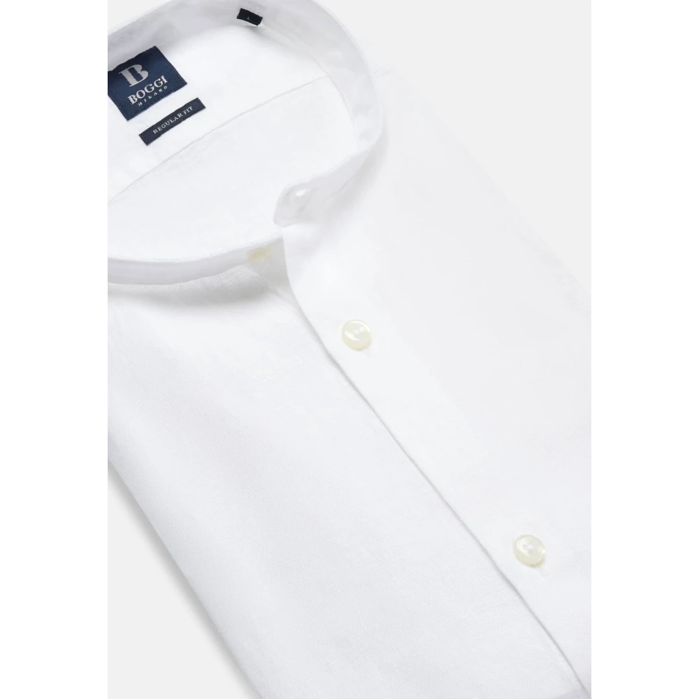 Boggi Milano Linen Kor Kraag Overhemd Regular Fit White Heren