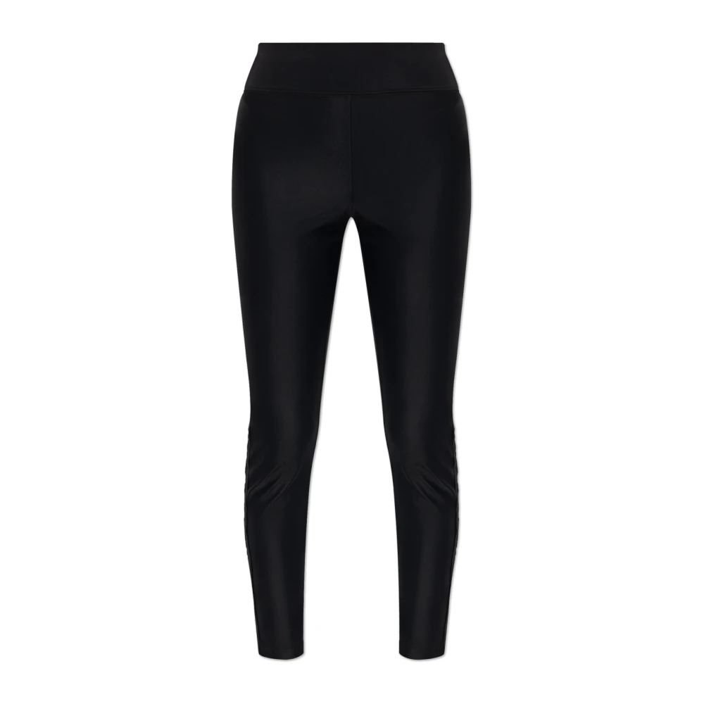 Versace Jeans Couture Vrouw Zwart Broeken Dames, S, Leer, Leggings Met Zijstrepen