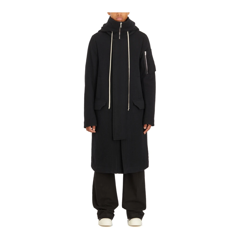 Rick Owens Zwarte Lana Megaparka Jas Black Heren