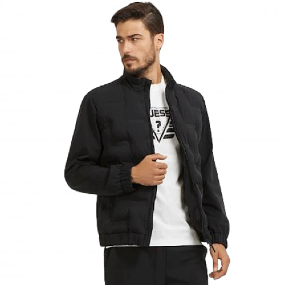 Guess Zwarte jas met capuchon en logo Black Heren