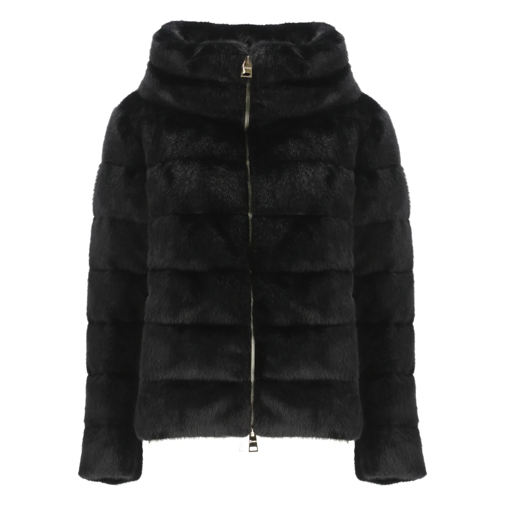 Herno Gewatteerde Faux Fur Donsjas Black Dames