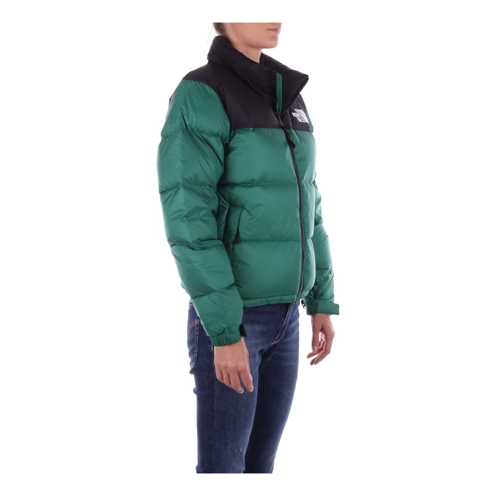 The North Face Logo Front Zip Hooded Down Jacket Green Dames