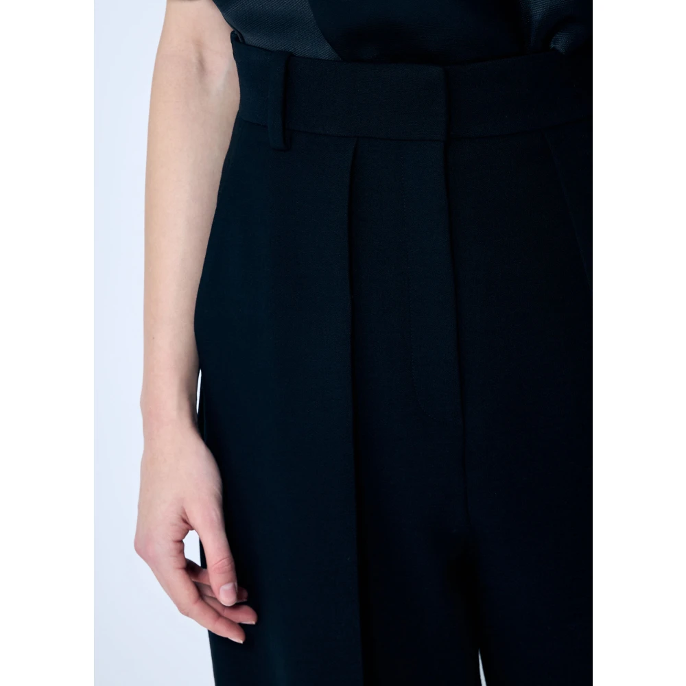 Khaite Op maat gemaakte hoge taille broek in keperbinding Black Dames