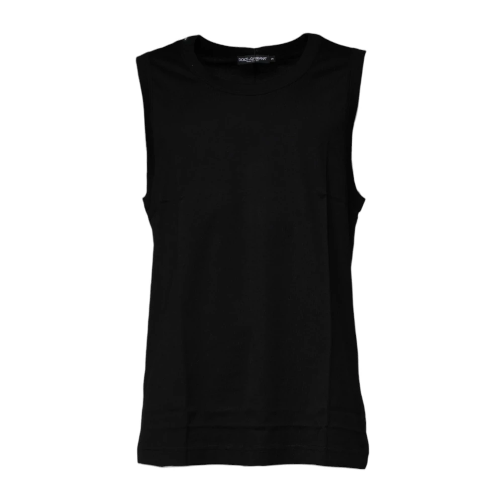 Dolce & Gabbana Black Cotton Sleeveless Round Neck T-Shirt - Male - Sleeveless Tops - Black - S - Tops