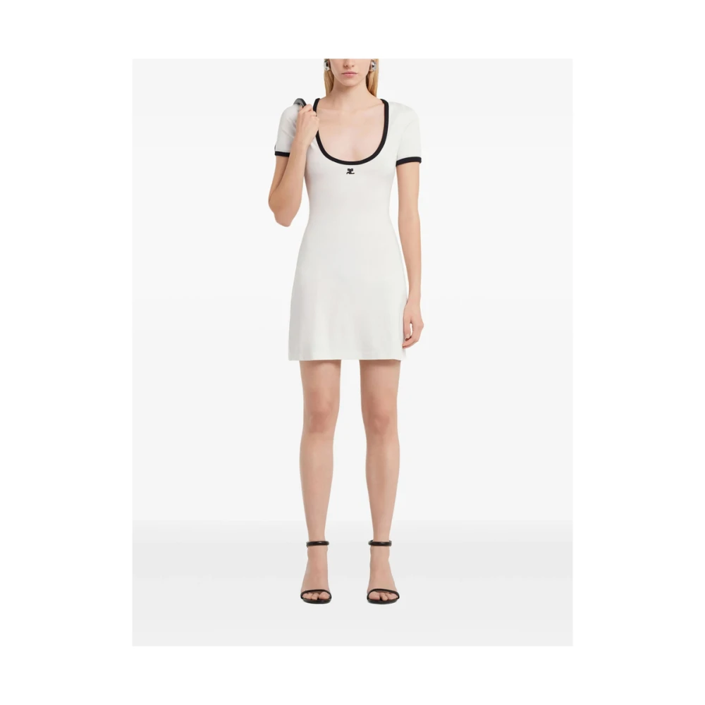 Courrèges Witte Logo Geborduurde Scoop Neck Jurk White Dames