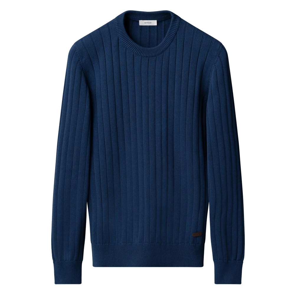 Eton Men's Blue Rib-Knit Crewneck Jumper - Round-Neck Knitwear - Xl - Knitwear