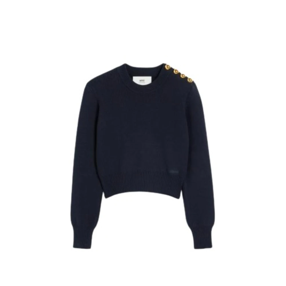 Ami Paris Blauw Gestreepte Luxe Trui met Gouden Knopen Blue Dames