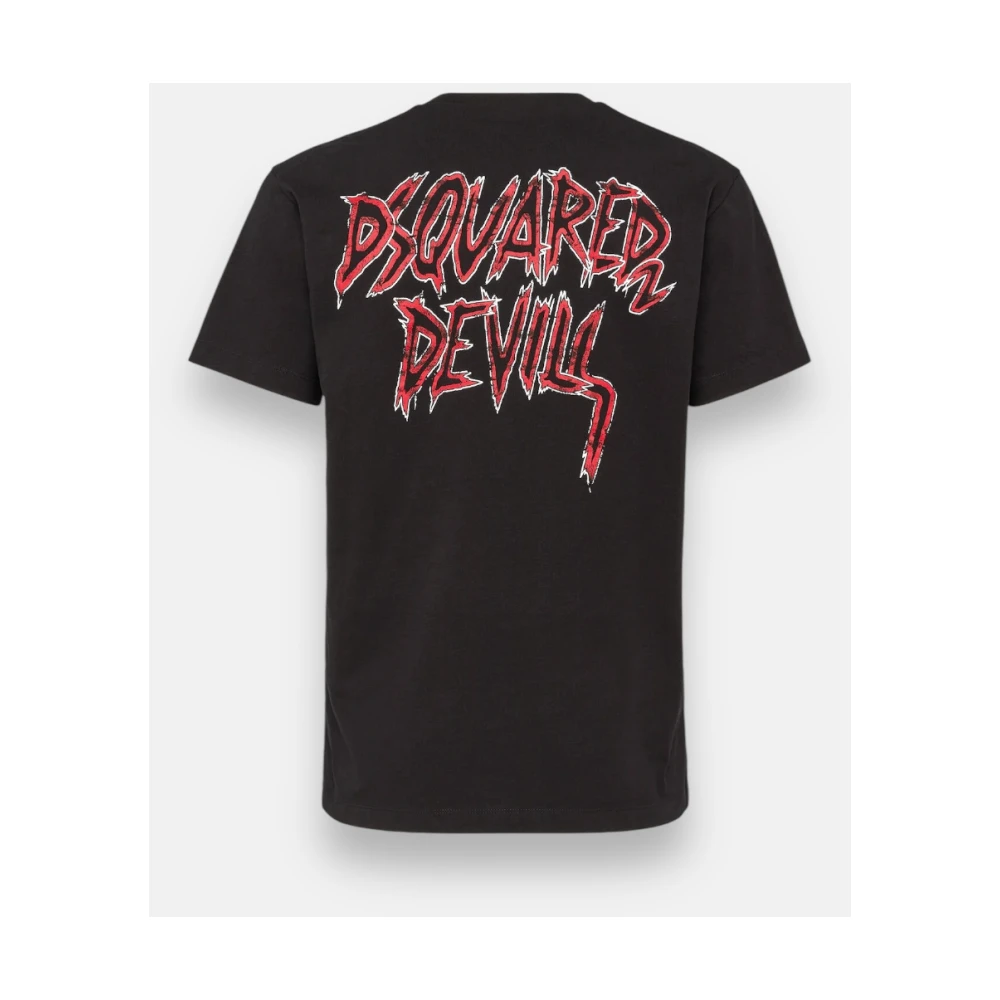 Dsquared2 Minimalistisch Grafisch Devil Print T-shirt Black Heren