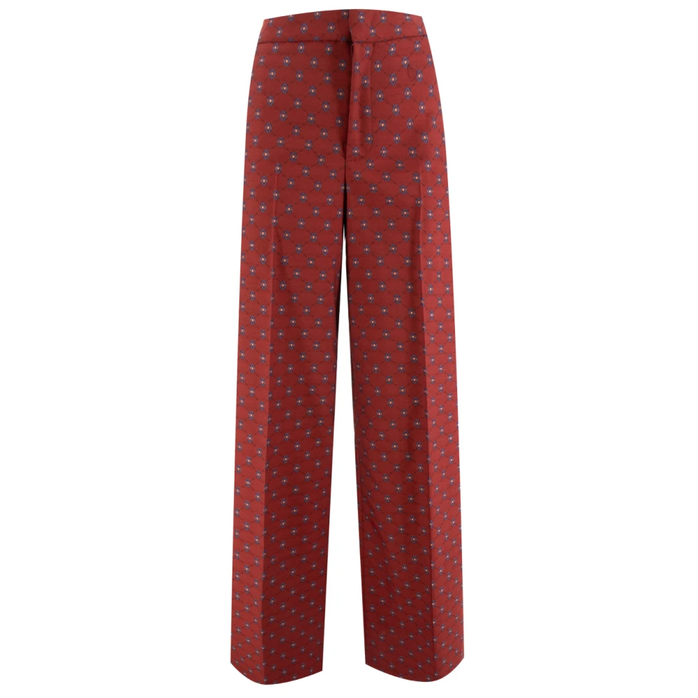 Etro Red Wool Trousers With Classic Pleat - Female - Wide Trousers - S - Trousers