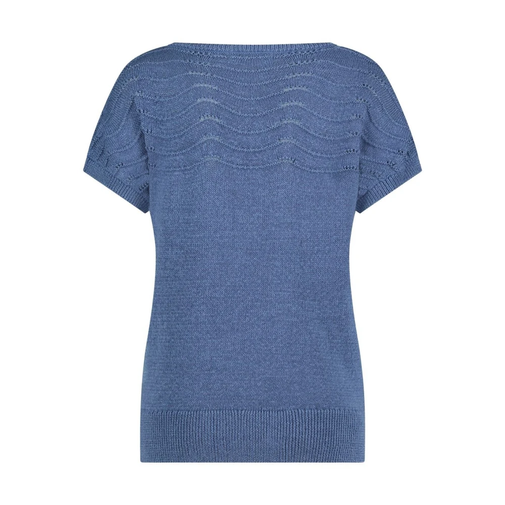 Red Button Blauwe Jerry Gebreide Top Korte Mouw Blue Dames