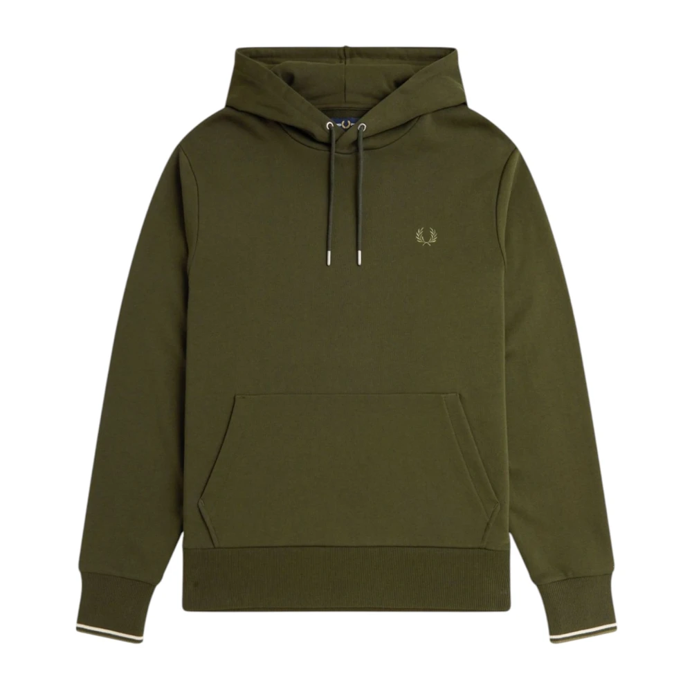 Fred Perry Men's Green Cotton/Polyester Hoodie With Double Cuff Stripe - Hoodies - Xl - Sweatshirts & Hoodies