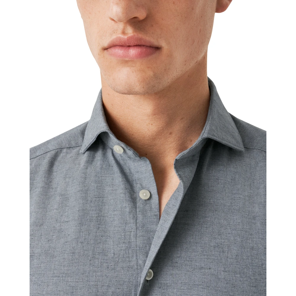 Eton Blauw Flanel Eigentijds Overhemd Blue Heren