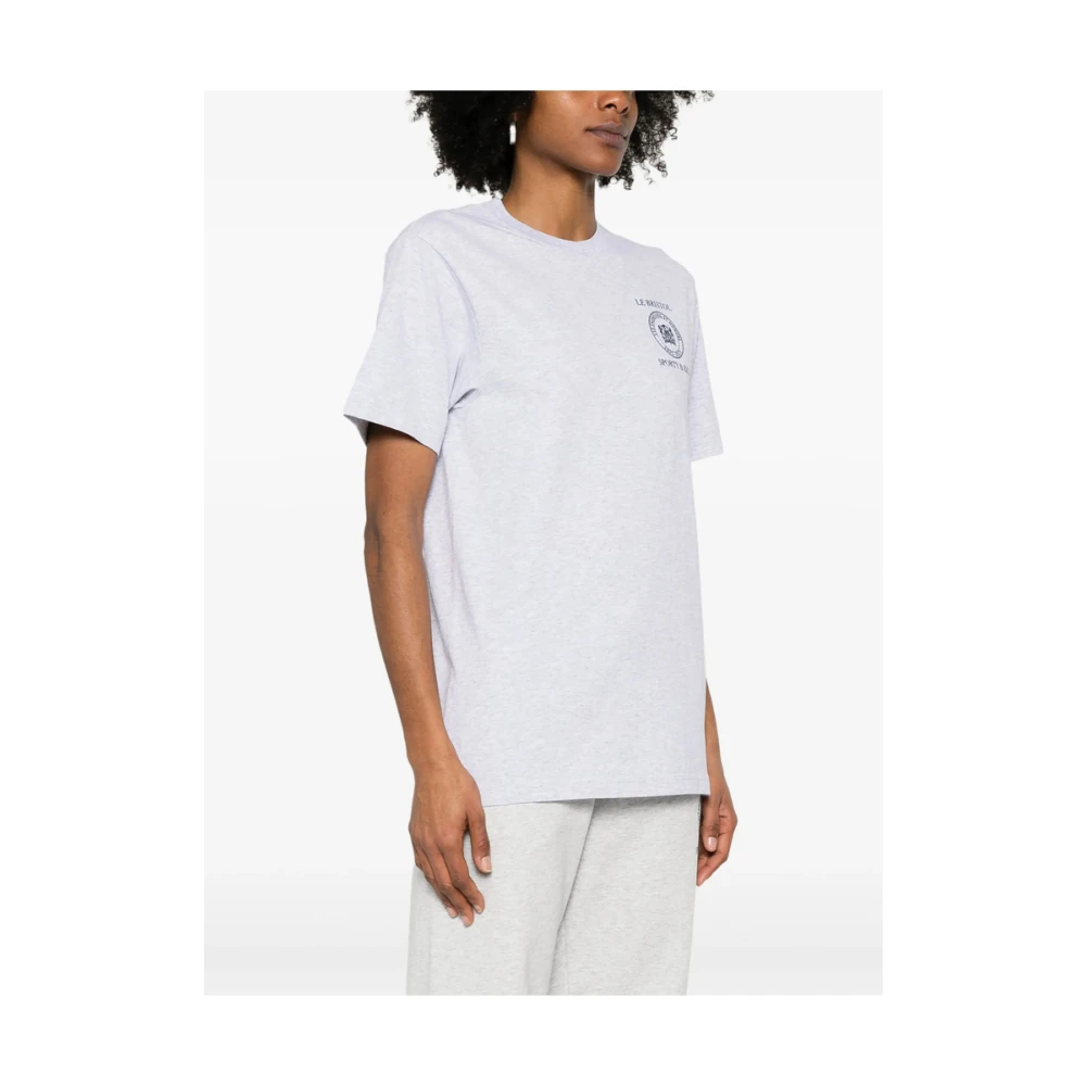 Sporty & Rich Heather Grey Logo Print Crew Neck T-shirt Gray Dames