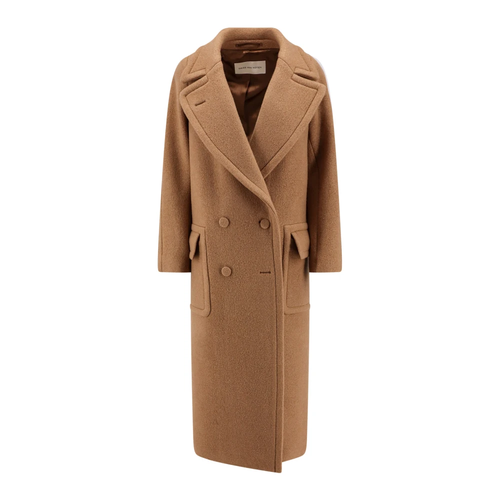 Dries Van Noten Wollen Double-Breasted Jas Beige Dames