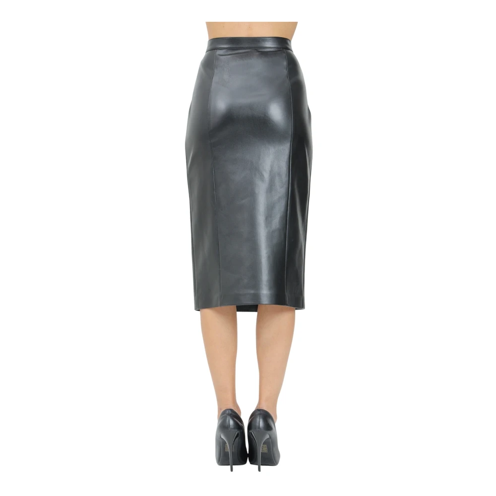 PATRIZIA PEPE Zwarte Midi Rok met Voor Split Black Dames