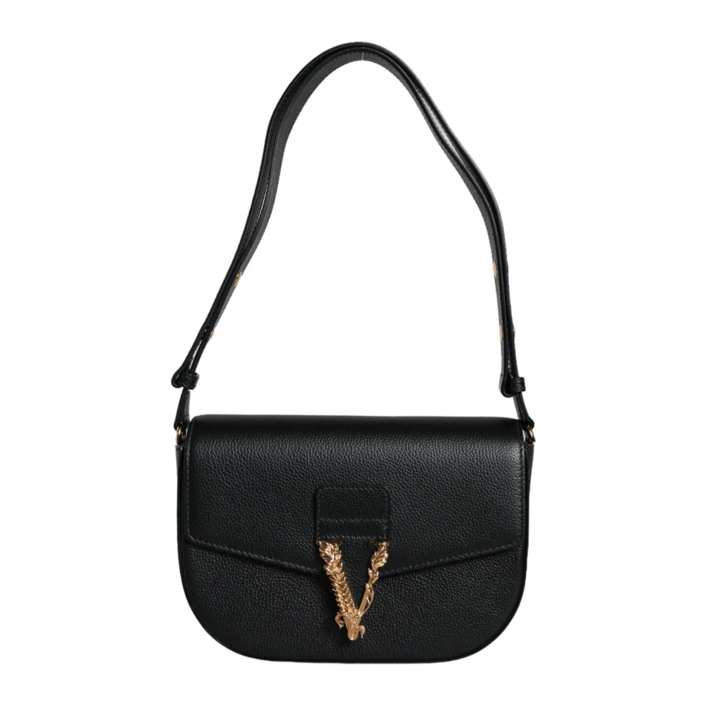 Versace Zwarte Kalfsleren Crossbody Schoudertas Black Dames