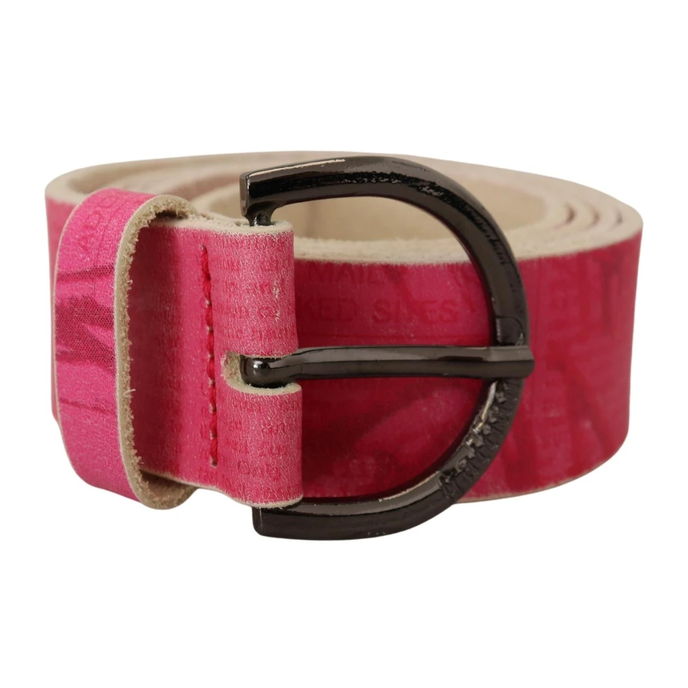John Galliano Roze Leren Logo Ronde Gesp Riem Pink Dames
