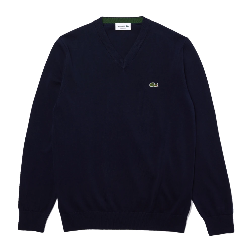 Lacoste V-hals Katoenen Trui Navy Blauw Blue Heren