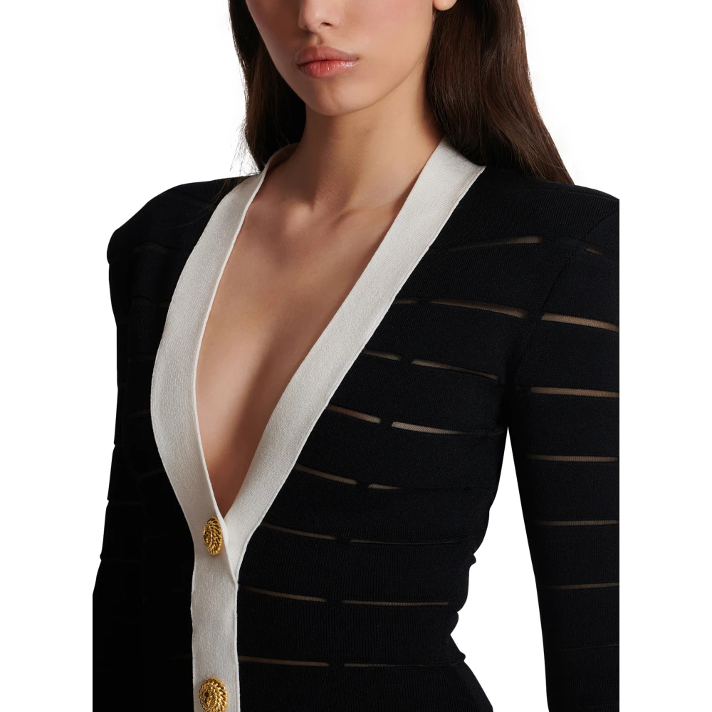 Balmain Tweekleurige gebreide jurk Black Dames