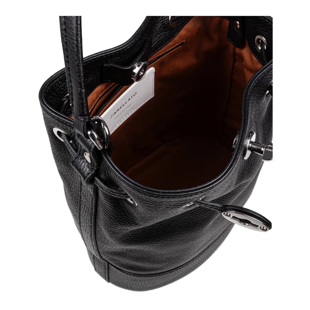 Zanellato Dagelijk Leren Schoudertas Zwart Black Dames