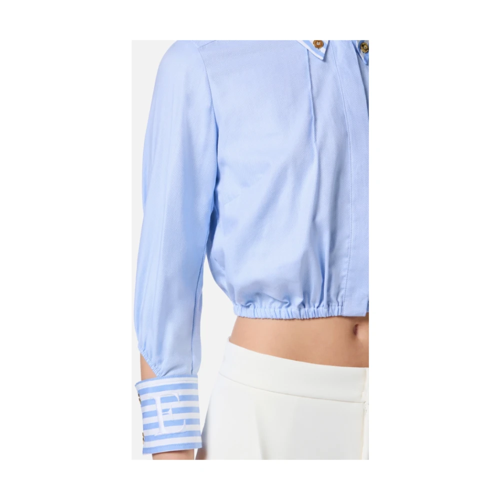 Elisabetta Franchi Gestreepte Cropshirt met Metalen Knopen Blue Dames