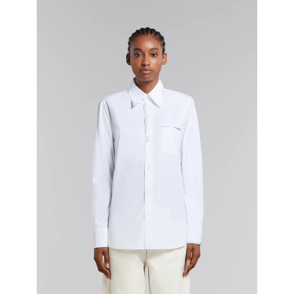 Marni poplin overhemd met herstelwerk White Dames
