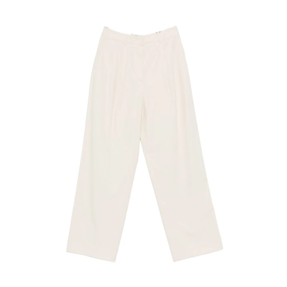 Dunst Women's White Straight Trousers, M, Double Pleated Chino Slacks