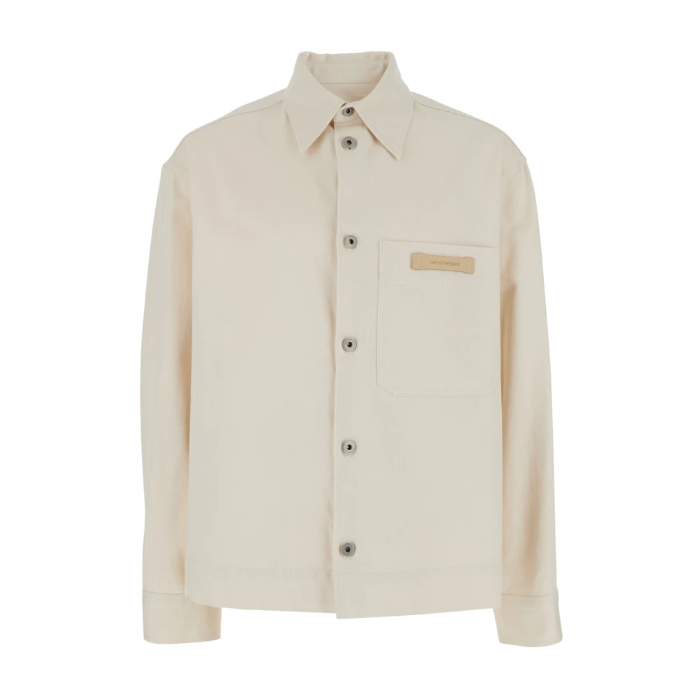 Emporio Armani Denim Casual Overhemden met Voorzak White Heren