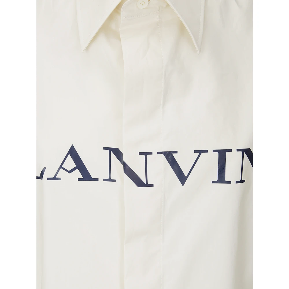 Lanvin Katoenen shirt met korte mouwen en logo Beige Dames