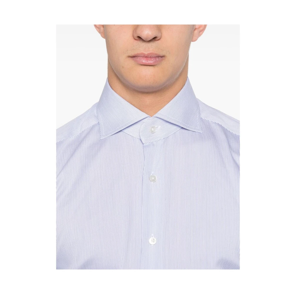 Xacus Blauw Gestreept Katoenen Overhemd Blue Heren