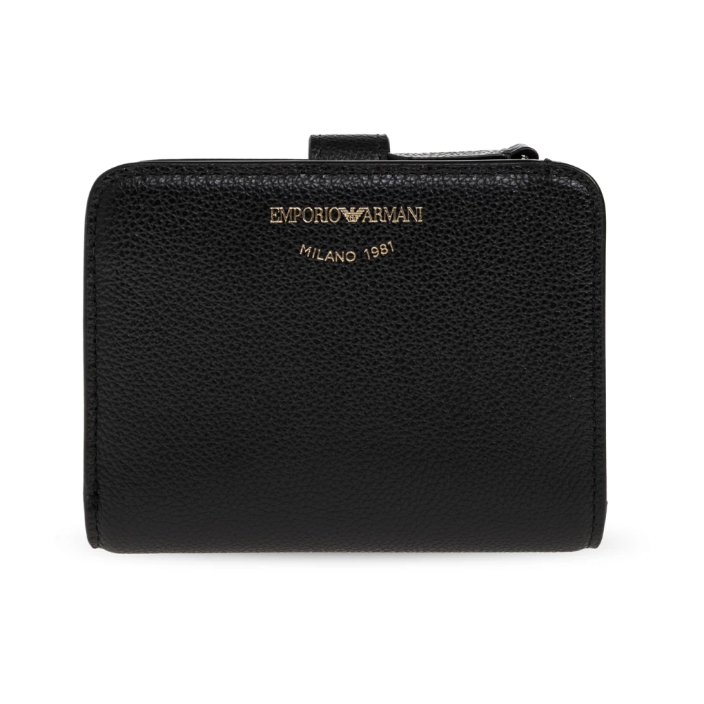 Emporio Armani , Wallets & Cardholders, Female, Black, One Size, Tumbled-Leather Bi-Fold Wallet